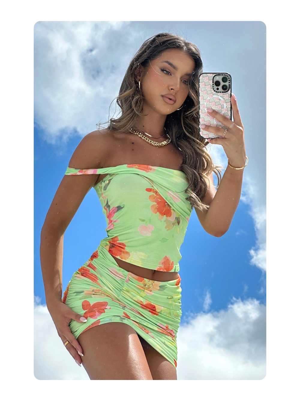 ★ White Fox Boutique NWT “Be like you” Lime Floral Off the shoulder Crop Top ★